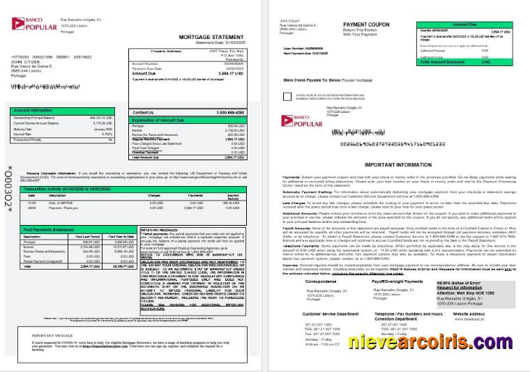 Portugal Banco Popular mortgage statement 1-2
